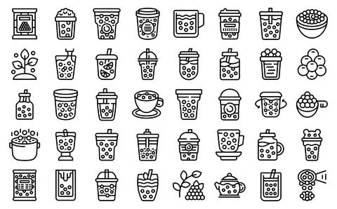 Bubble tea icons set outline vector. Asian balls Illustrazione stock