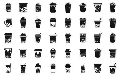 Bubble tea icons set simple vector. Asian balls cups Stock Illustration