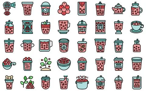 Bubble tea icons set vector color flat Stock Illustration