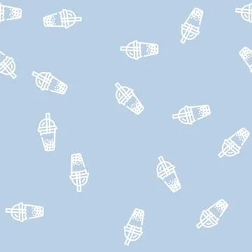 Bubble tea line vector seamless pattern black Stock Illustration