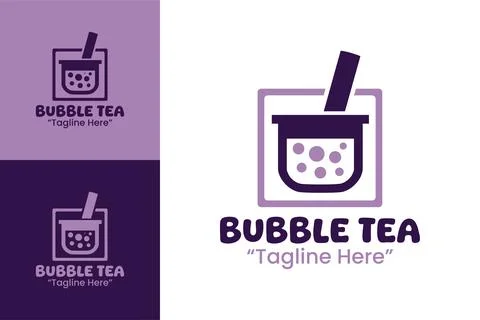 Bubble Tea Logo Elegant Boba Cafe Emblem Stock-Illustration