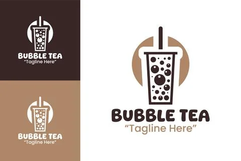 Bubble Tea Logo Stylish Summer Drink Identity Иллюстрация