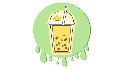 Bubble tea logo with yellow watermelon flavor on background of splashes Stock Illustration