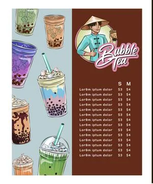 Bubble tea menu Stock Illustration