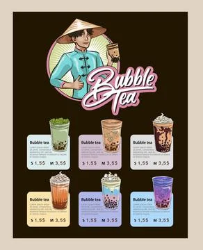 Bubble tea menu Stock Illustration