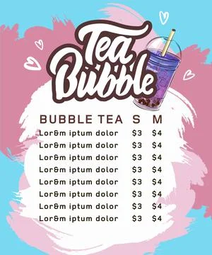Bubble tea menu Stock Illustration