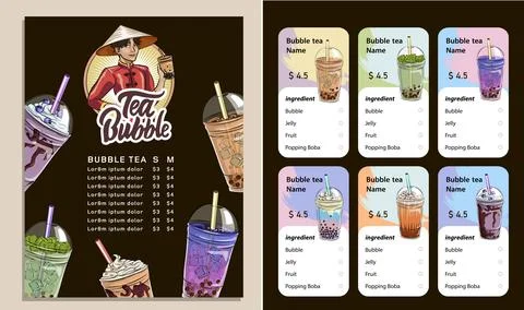 Bubble tea menu Stock Illustration