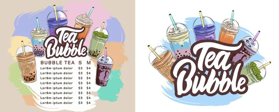 Bubble tea menu Stock Illustration
