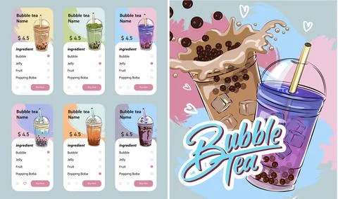 Bubble tea menu Stock Illustration