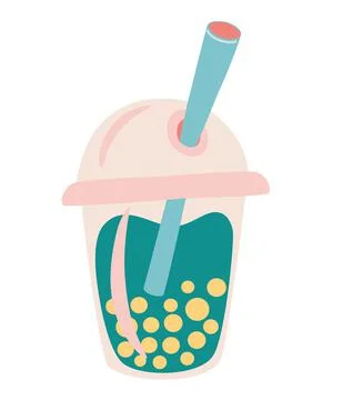 Bubble tea. Mint refreshing tea in a plastic cup. Matcha green tea with bubbl Stock Illustration