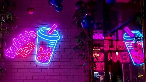 Bubble Tea Neon Cafe Sign Vídeo Stock 300853256