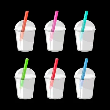 Bubble Tea or Milk Cocktail Set Isolated on black background. Stock Illustration