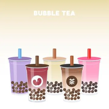 Bubble tea or Pearl milk tea set vector illustration Stock Illustration