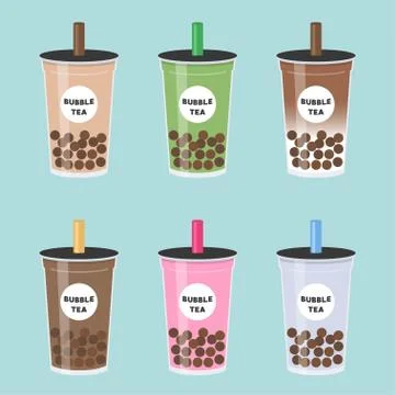 Bubble tea or Pearl milk tea set vector illustration Stock Illustration