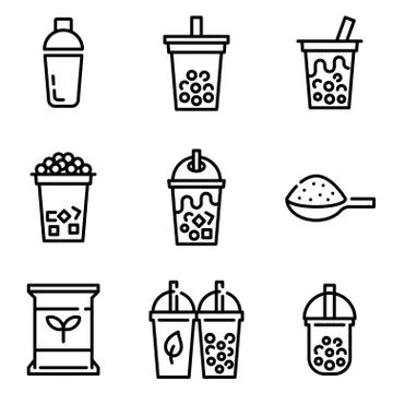 Bubble tea or Pearl milk tea line icon set, vector illustration Stock Illustration