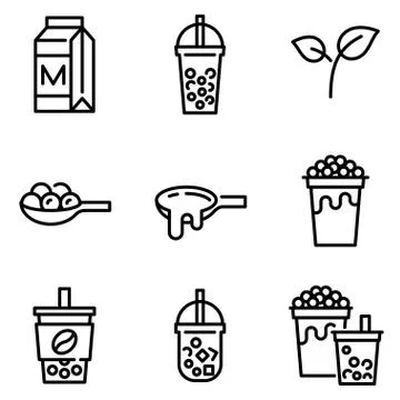 Bubble tea or Pearl milk tea line icon set, vector illustration Stock Illustration