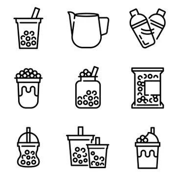 Bubble tea or Pearl milk tea line icon set, vector illustration Stock Illustration