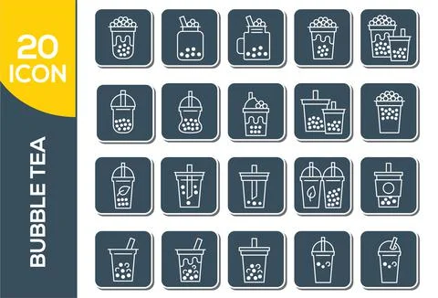 Bubble tea or Pearl milk tea related line icon set, vector illustration Stock Illustration