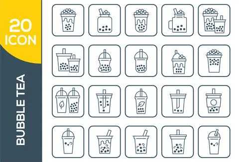 Bubble tea or Pearl milk tea related line icon set, vector illustration Stock Illustration