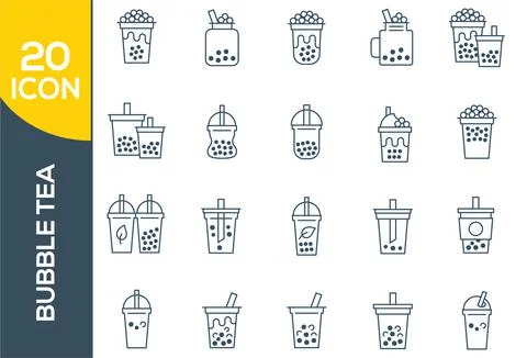 Bubble tea or Pearl milk tea related line icon set, vector illustration Stock Illustration