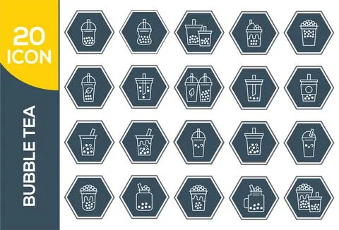 Bubble tea or Pearl milk tea related line icon set, vector illustration Stock Illustration