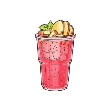 Bubble tea or summer ice cocktail in glass, sketch vector illustration isolated. Stock Illustration