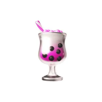 Bubble tea with pink balls and straw in glass, milkshake cocktail with tapioca Stock Illustration