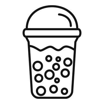 Bubble tea in plastic cup with lid showing boba balls icon Stock Illustration