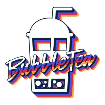 Bubble Tea in plastic glass flat vector icon isolated on white background. Su Stock Illustration