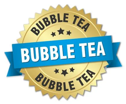 Bubble tea round isolated gold badge Stock Illustration