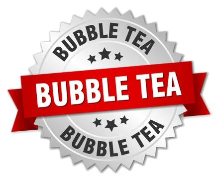 Bubble tea round isolated silver badge Stock Illustration