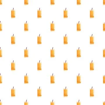 Bubble tea seamless pattern with orange drink イラスト素材