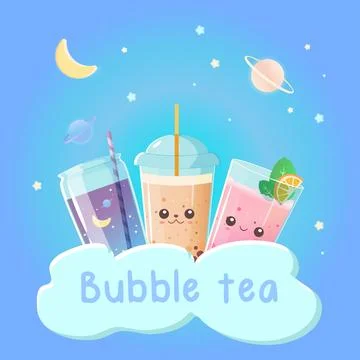 Bubble tea set against the sky Stock Illustration