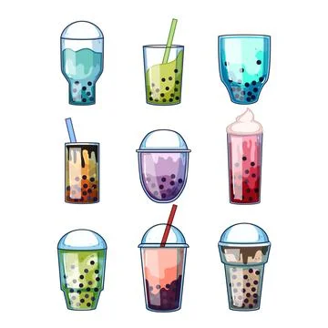 Bubble tea set cartoon vector illustration 스톡 일러스트