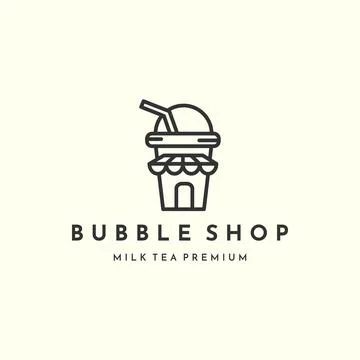 Bubble tea shop with line art style logo icon template design. milk, boba , i Stock Illustration