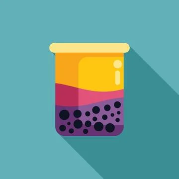 Bubble tea showing layers in disposable plastic cup with lid and long shadow Stock Illustration