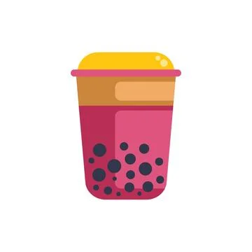 Bubble tea showing tapioca pearls in plastic cup with yellow lid Stock Illustration