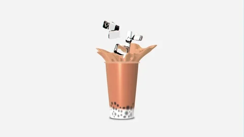 Bubble Tea Splash with Ice Cubes 360 Clean Seamless Loop Stock Footage 124041094