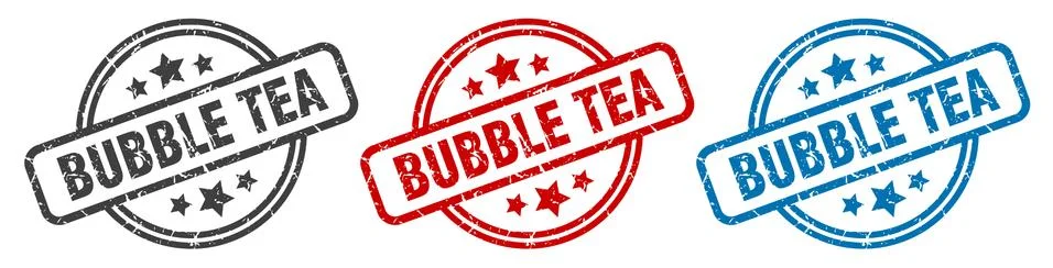 Bubble tea stamp. bubble tea round isolated sign. bubble tea label set Stock Illustration