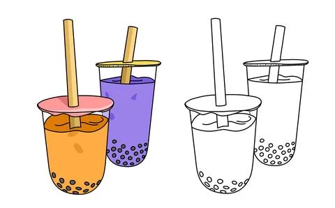 Bubble tea with straws and colored drink. Fresh sweet and fresh drink Stock Illustration