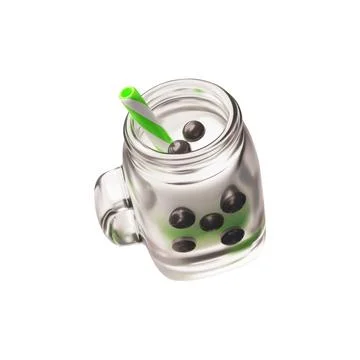 Bubble tea with tapioca pearls and straw in glass mug with handle, milkshake Stock Illustration