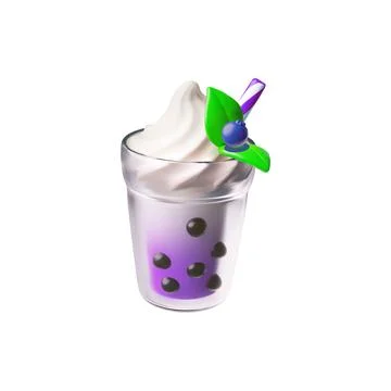 Bubble tea with tapioca pearls and blueberry in glass, milkshake cocktail with Stock Illustration
