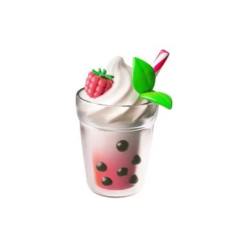 Bubble tea with tapioca pearls and raspberry in glass, milkshake cocktail with 스톡 일러스트