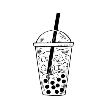Bubble tea vector illustration in black and white sketchy ink style. Stock Illustration