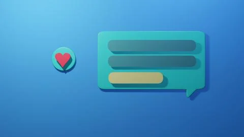 Bubble text message in 3D space, next to icon with red heart. Stock Illustration