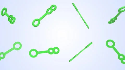 Bubble Wands Falling on a Light Blue Background. Soap Bubble Wands 3D. 4K Stock Footage 308314107