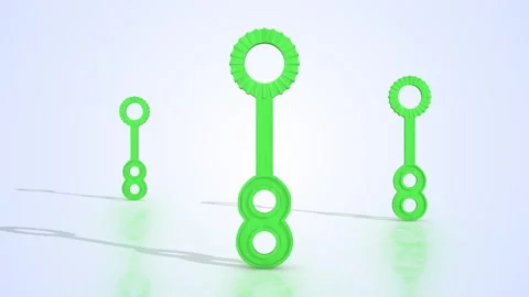 Bubble Wands on a Light Reflective Floor. Green Bubble Wands 3D Animation. 4K Stock Footage 308314111