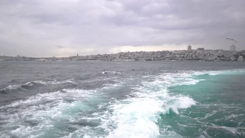 Bubble Wave From Ferry, Bosphorus, Istanbul, Turkey Slow Motion 4k Stock Footage 180279282