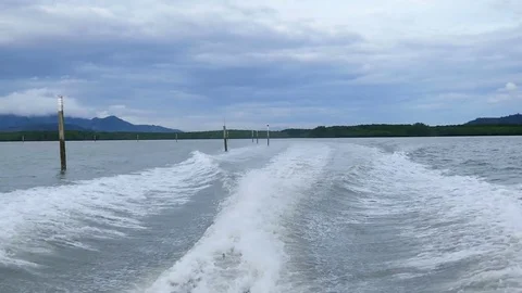 Bubble wave from speed boat Stock Footage 84446925