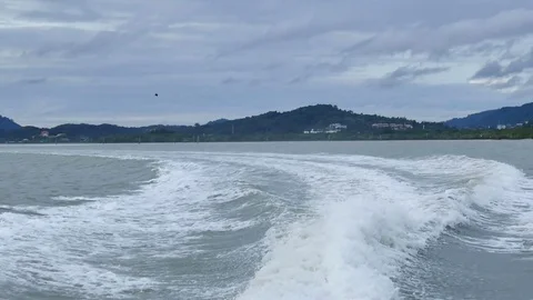 Bubble wave from speed boat Stock Footage 84447169